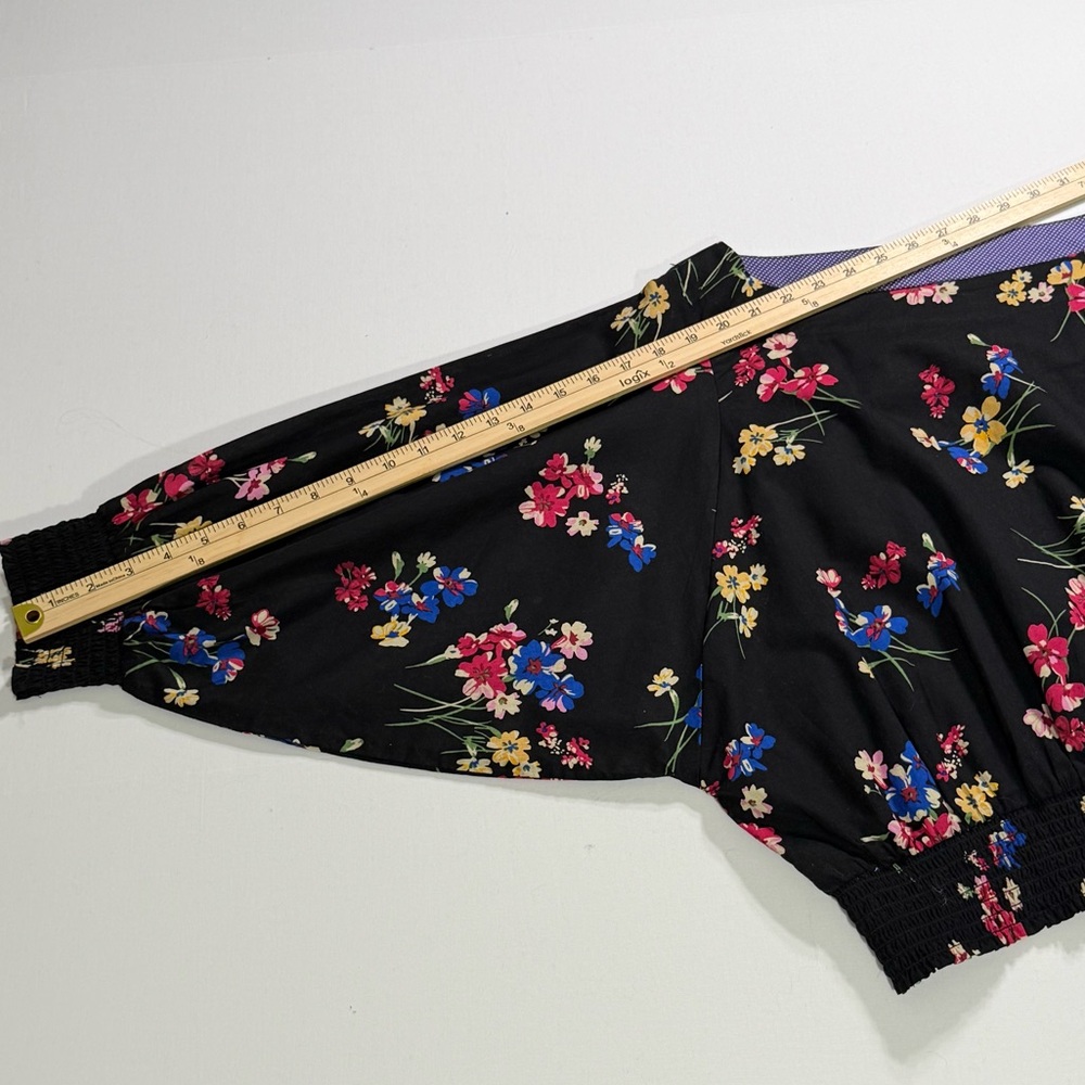 Floral Maeve Anthropologie Black Multi Cotton Smocked Dolman Blouse M Medium - Picture 6 of 9